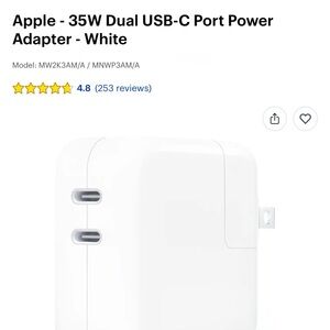 Apple Dual USB-C 35W Adapter - White (Brand New)